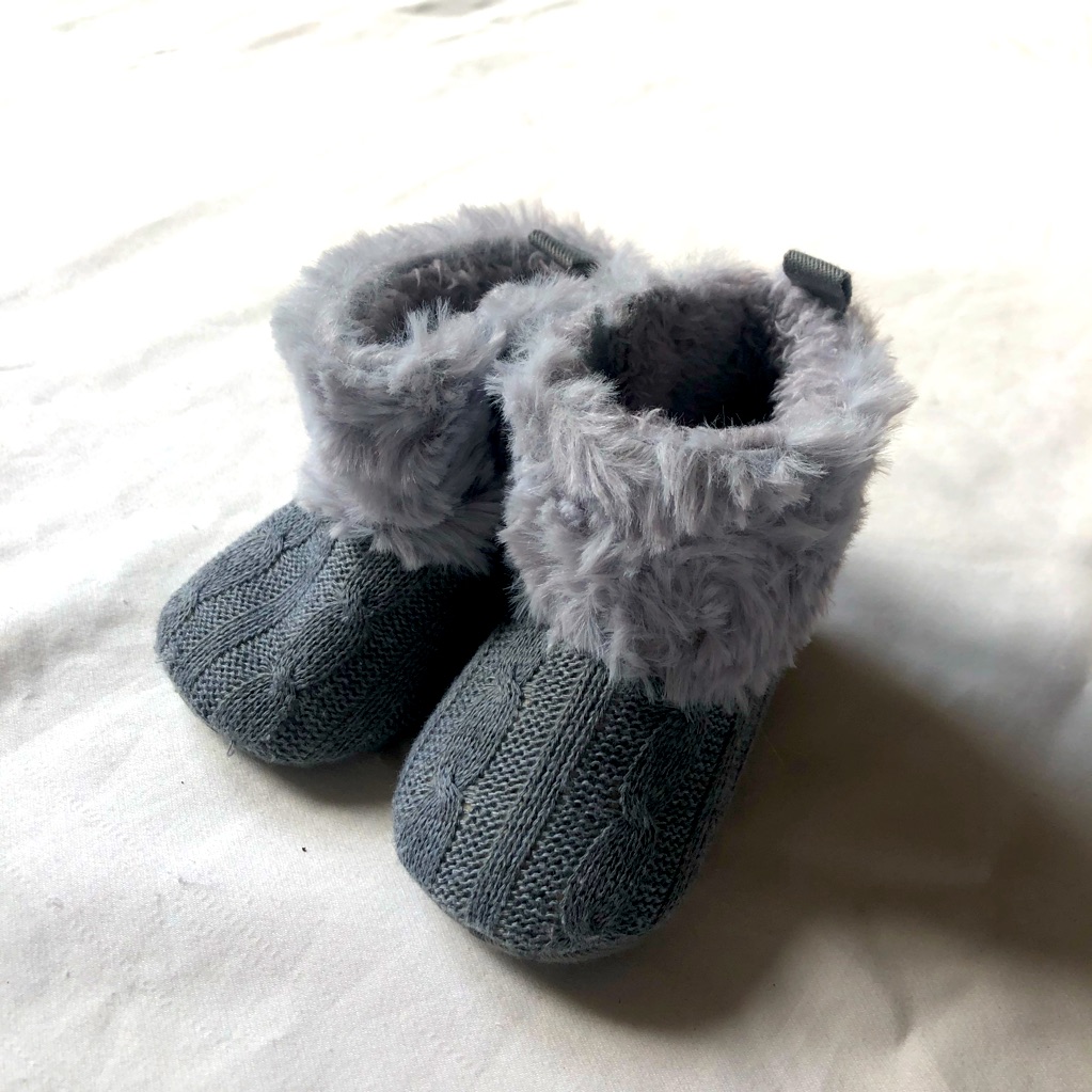 Weixinbuy Baby Booties, Knit Fur-Lined, Grey, 0-6 Months